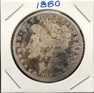 1880 Morgan Silver Dollar, 90% Silver, 1.5" Diameter, 26.73g Weight