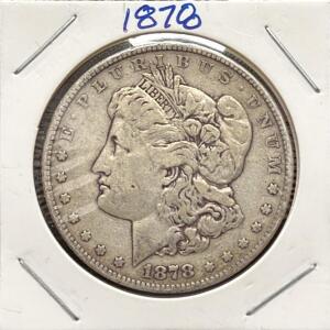 1878 Morgan Dollar Coin, First Year, 90% Silver