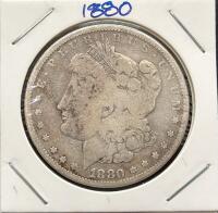 1880 Morgan Silver Dollar Coin, Philadelphia Mint, 90% Silver