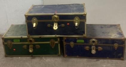 (3) Trunks ( No Keys ) Green / Blue / Dark Blue