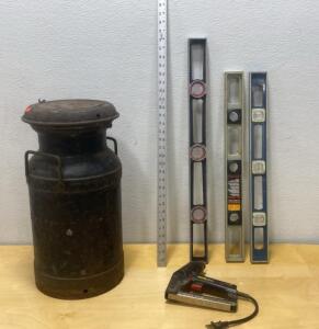 Milk Can 21&rdquo; Tall / 28&rdquo; Level / (2) 24&rdquo; Levels / Stanley Nailer