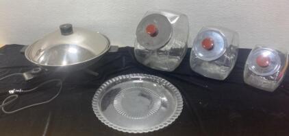 Farberware Wok Powers On / Glass Candy Jars / Glass Platter