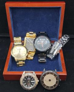 (1) Ferrucci Black Stainless Steel Chronograph Watch (1) Sean John Urbin Gold-Tone Men's Watch (1) Gold-Yone Geneva Quartz Watch (1) SKMEI 0926 Binary LED Digital Watch And More