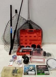 Heavy Duty Ball Joint Press Kit. Ugly Stick Rod + Magda MA 15DXT-T Bait Casting Reel. Flies &Fly Line(5w.) (2) Nets. +More.