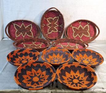 (10) Assorted Hand Woven Wall Hanging Baskets