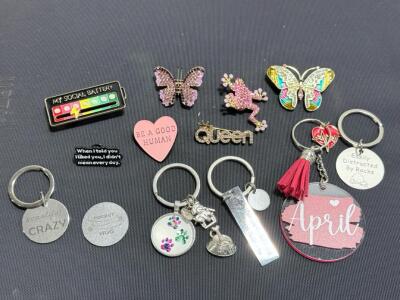 Lot Of Assorted Pins & Keychains