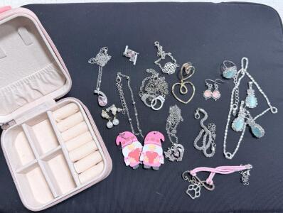 Lot Of Assorted Costume Jewelry & Small Jewelry Organizer