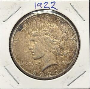 1922 Peace Silver Dollar Coin, Lady Liberty & Bald Eagle Design, 90% Silver