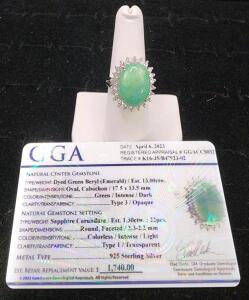 (1) Size 7 Dyed Green Beryl Oval Cabochon Emerald .925 Ring