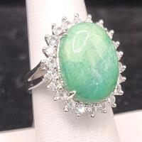 (1) Size 7 Dyed Green Beryl Oval Cabochon Emerald .925 Ring - 5
