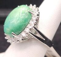 (1) Size 7 Dyed Green Beryl Oval Cabochon Emerald .925 Ring - 7