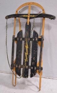 37" Vintage Wooden Snow Sled, Likely a "Fleetwing Racer" or Similar Model from the Mid-20th Century