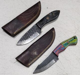 (2) Fixed Blade Cold Steel Knives With Wood And Resin Handles And Sheaths