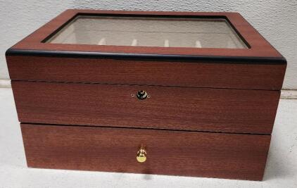 (1) 20 Slot Wood Watch Display Case Glass Top Jewelry Storage Organizer Box 11 1/2" x 8" x 6"