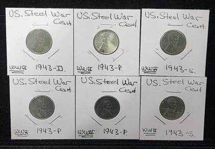 (3) 1943-P U.S. Steel War Cent (1) 1943-D U.S. Steel War Cent (2) 1943-S U.S. Steel War Cent