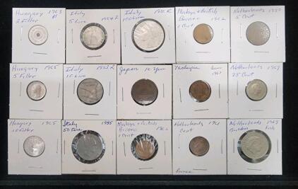 (1) 1963 Hungarian Two Filler Coin (1) 1965 Hungarian Five Filler Coin (1) 1965 Hungarian Ten Filler Coin (1) 1954-R Italian Five Lire Coin And More