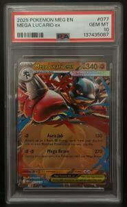 Mega Lucario ex Pok&eacute;mon Card, GEM MT 10, XY&mdash;Furious Fists #077/162