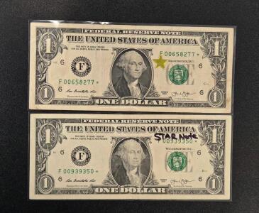 2003 U.S. One Dollar Bill, Star Note, Serial F 00939350*, Federal Reserve Note