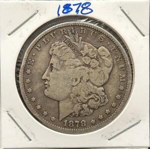1878 Morgan Silver Dollar Coin, Philadelphia Mint, 90% Silver