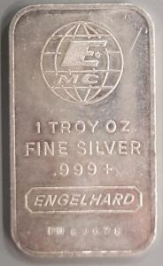 Engelhard 1 Troy Oz Silver Bar, .999+ Purity, Serial PU69978