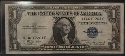 (Crisp) 1935 A US Silver Certificate One-Dollar Bill, Serial H14612201C, Blue Seal