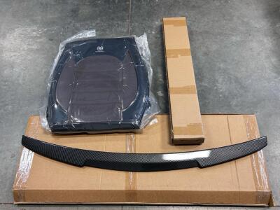 Auto Parts/ Accessories Bundle: Rear Diffuser For Tesla, Royal Parts Spoiler Wing (Carbon Fiber), and Front Seat Covers For Chevy Silverado