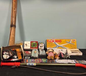 Toy Lot including Rare Bird Model Airplane Kit Skylader Cards Collectable Dolls and More