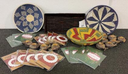 Rwanda Handwoven Baskets, Wooden Zebra Napkin Rings, Crochet Ornaments