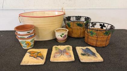 (2) Planting Baskets (3) Terracotta Planting Bowls & More