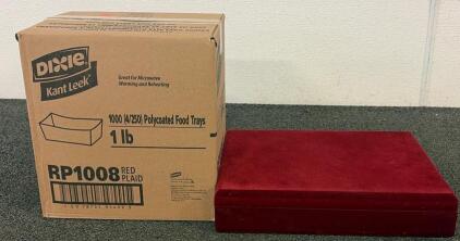 (1) Box Of Dixie Kant Leek Paper Food Trays And (1) Silver-Plated Silverware Set With Red Velvet Box