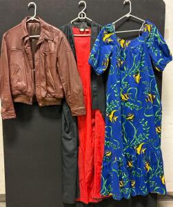 Brown Leather Jacket, Medium, Zipper Closure, Multiple Pockets, (1) Vintage Kimono Garmet, Hair Accessories, And More!!