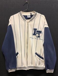 (1) Vintage 90s Looney Tunes Bugs Bunny Baseball Jacket With Navy Blue Stripes