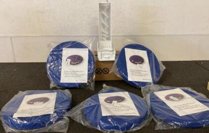 (5) Unopened 15&rdquo; Swivel Seats with Blue Cooling Seat Cover and AA Ice Maker Tray (Unused)