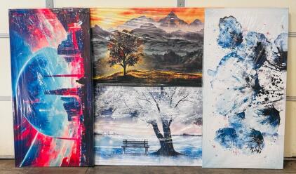 Set of Four 60"x30" Canvas Art Prints - Diverse Themes and Vibrant Colors
