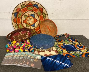 Full Circle Exchange Handmade Rwanda Woven Baskets, Large Roundel, Pot Holders, Ornaments, Sarong, Fabric Bag And More