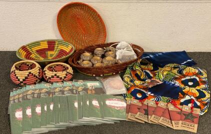 Full Circle Exchange Handmade Rwanda Woven Baskets, Ornaments, Sarong, Fabric Bag, Wood Zebra Napkin Rings And More
