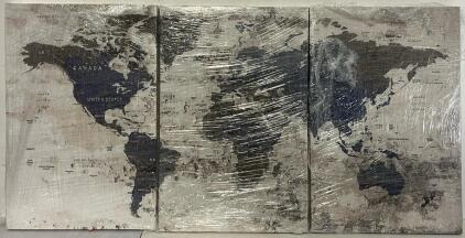 Large 3-Panel World Map Canvas Art, Blue & Gray Tones