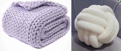 Veluca Chunky Knitted Blanket (60&rdquo;x80&rdquo;) & (2) White Knot Throw Pillows