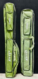 Pair Of Yue Jin Yu Fishing Rod Bags, Green, 120/ 130 Cm, Zipper Closure, Mutiple Pockets.