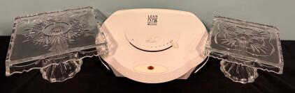 (2) Crystal Cake stands And (1) Lean Mean Fat Grilling Machine