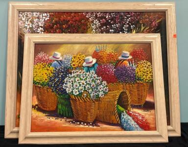 Wall Art Lot Floral Framed Canvases 40&rdquo;x31.5&rdquo; And 24&rdquo;x32&rdquo;