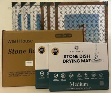 (3) White Rustic Frames, (3) Brown Rustic Frames, Stone Bath Mat & (2) Stone Dish Mats