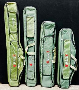 Wei Te Sen Fishing Rod Bags Set (5 Total), Green, Various Lengths, Zipper Closure, Mutiple Pockets.