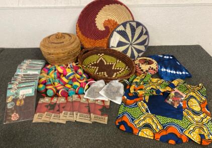 Full Circle Exchange Handmade Rwanda Woven Baskets, Ornaments, Sarong, Fabric Bag And Cards