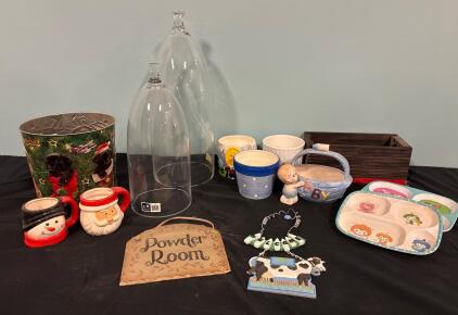 Home Lot Various Planters (2) Sulivans Large Clear Glass Cloches Kids Plates and Cups And More