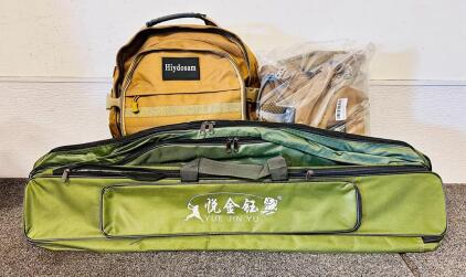 (2) Hiydosam Military Style Hiking Backpacks and Fish Rod Carrier Set by Yue Jin Yu and Wei Te Sen (36")