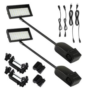 Trade Show Lights LED Display and Exhibit Arm Lighting, Connectable Tradeshow Lights Included Clamps, Mounting Brackets, Power Cables, Connect Cables (2pcs Black) (Black)