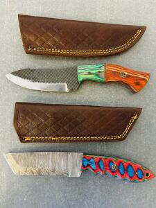 Custom Handcrafted Fixed Blade Knives, Damascus & Carbon Steel, Multicolor Handles