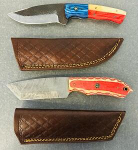 Custom Fixed Blade Knives, Damascus Steel, Leather Sheath Included