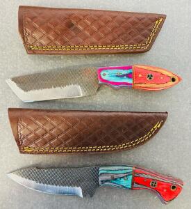Custom Handmade Knives, Laminated Wood Handles, Leather Sheaths